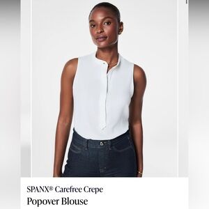 NWT SPANX White Carefree Crepe Popover Blouse - Small